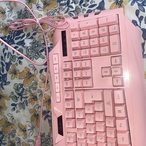 Pink gaming keyboard and mouse combo
